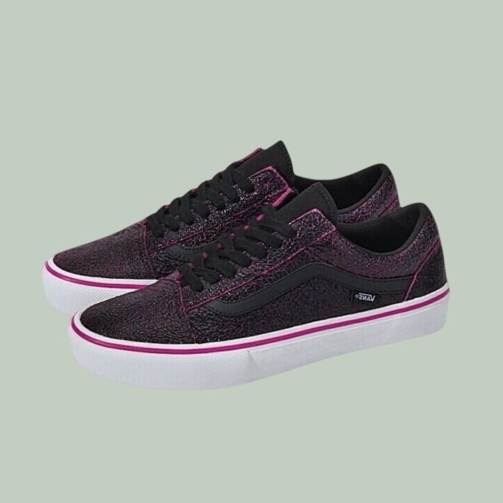 Vans Skate Old Skool Cracked Leather Black Purple Pop Cush Men's Size 10.5 NEW